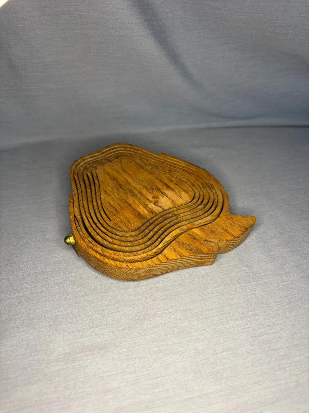 Vintage Handmade Collapsible Wooden Bowl Basket Trivet Apple Shape Deep Spring